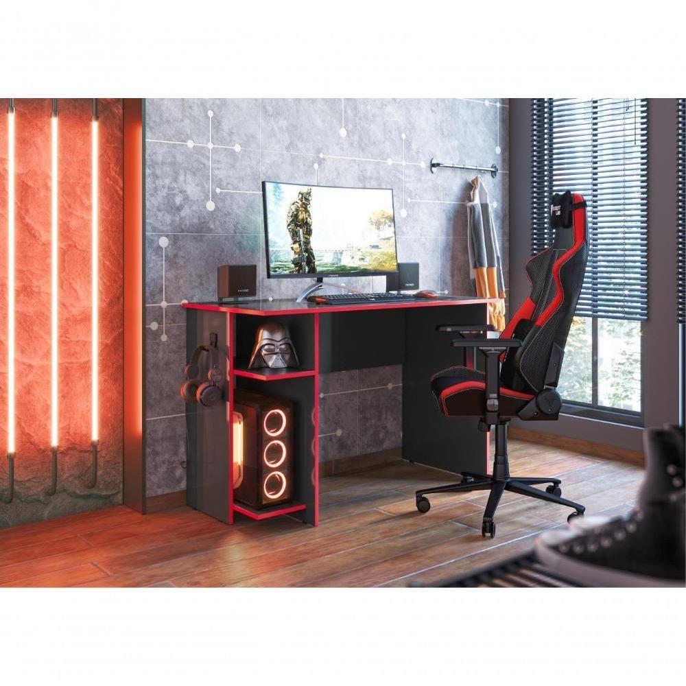 Mesa Gamer Com Suporte De Fone Zalie Preto Vermelho - 5