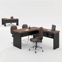 Mesa Em L 2 Gavetas Studio Noce Preto - 1