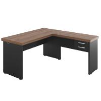 Mesa Em L 2 Gavetas Studio Noce Preto - 3