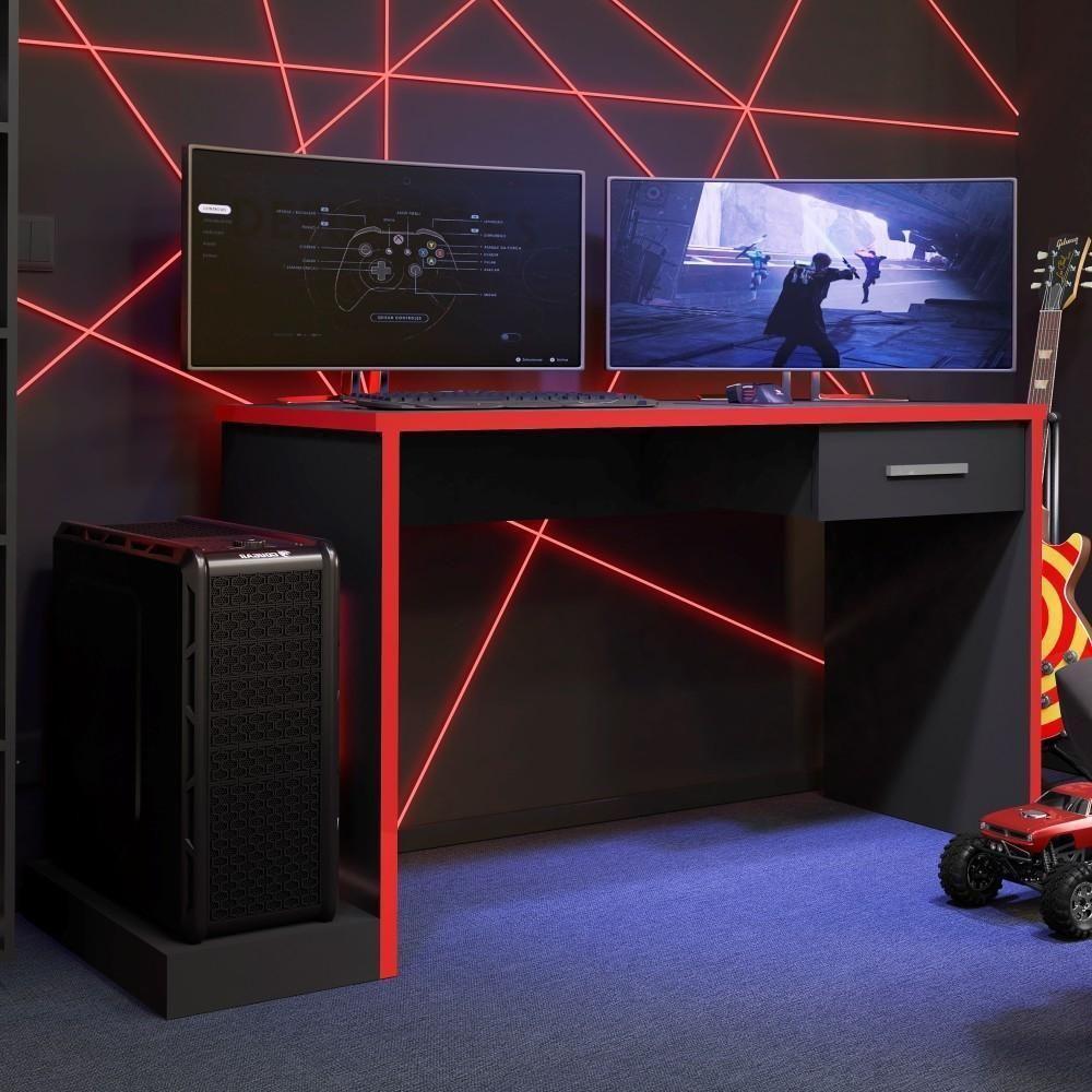 Mesa Gamer Com Plataforma Versátil Ventelle Preto Vermelho - 1