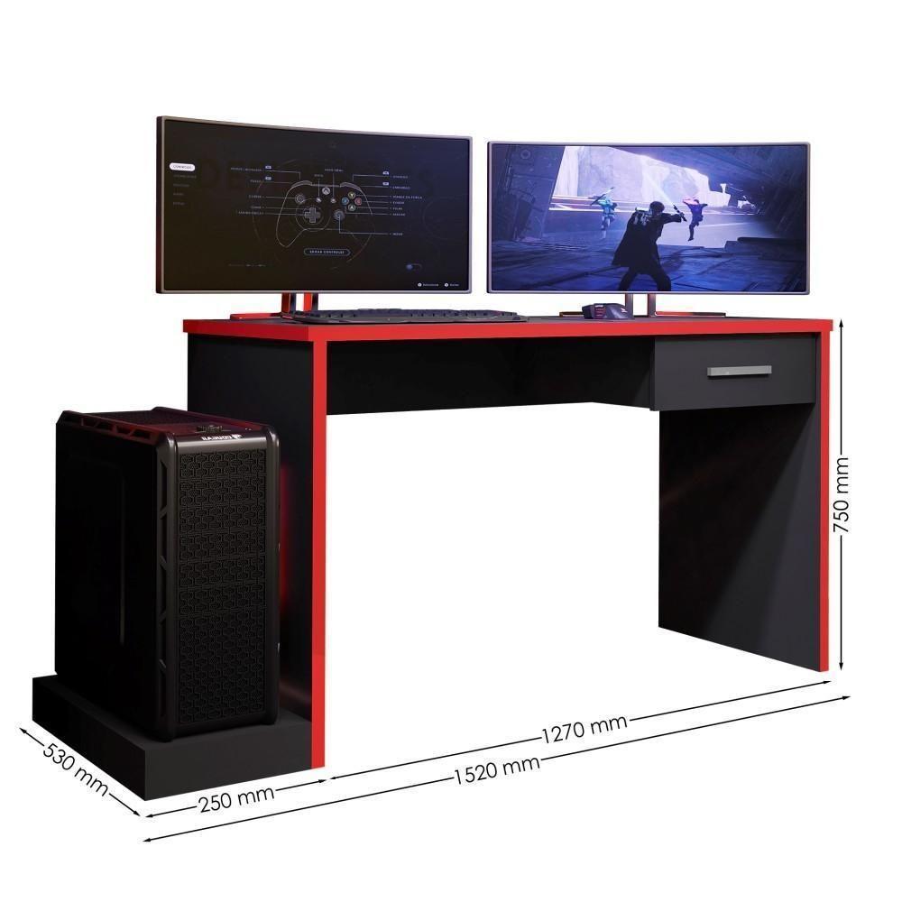 Mesa Gamer Com Plataforma Versátil Ventelle Preto Vermelho - 2