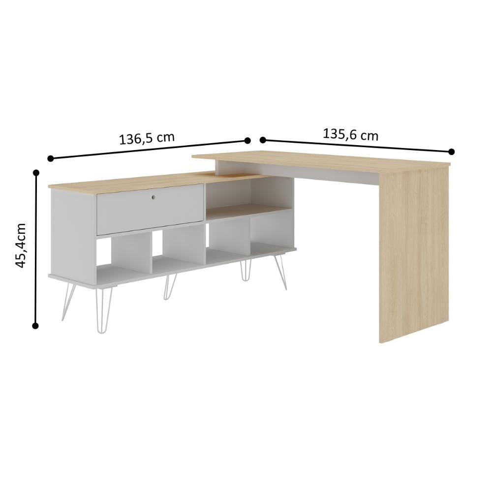 Mesa Em L Com 1 Porta Basculante Londres Carvalho Branco - 2
