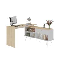 Mesa Em L Com 1 Porta Basculante Londres Carvalho Branco - 1