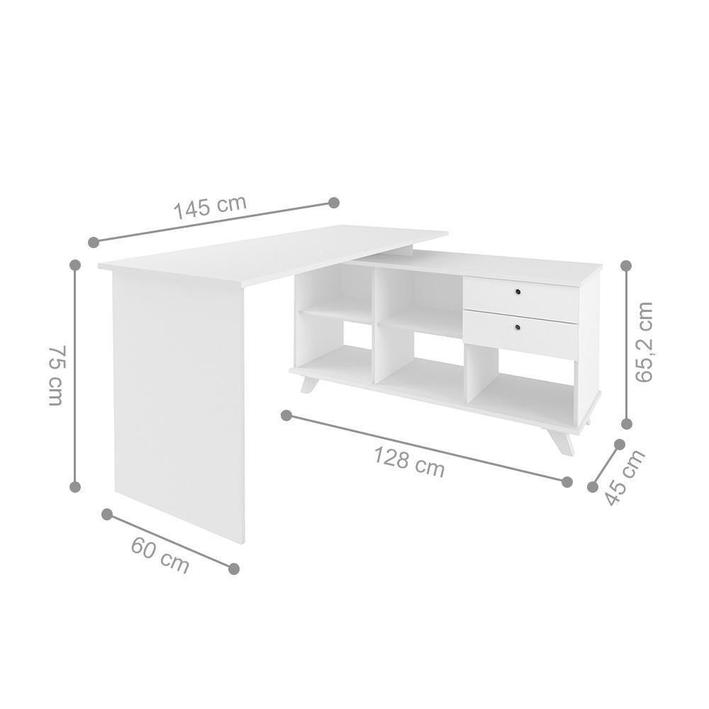 Mesa De Escritório Em L Retrô 3 Gavetas Arizona Branco - 2