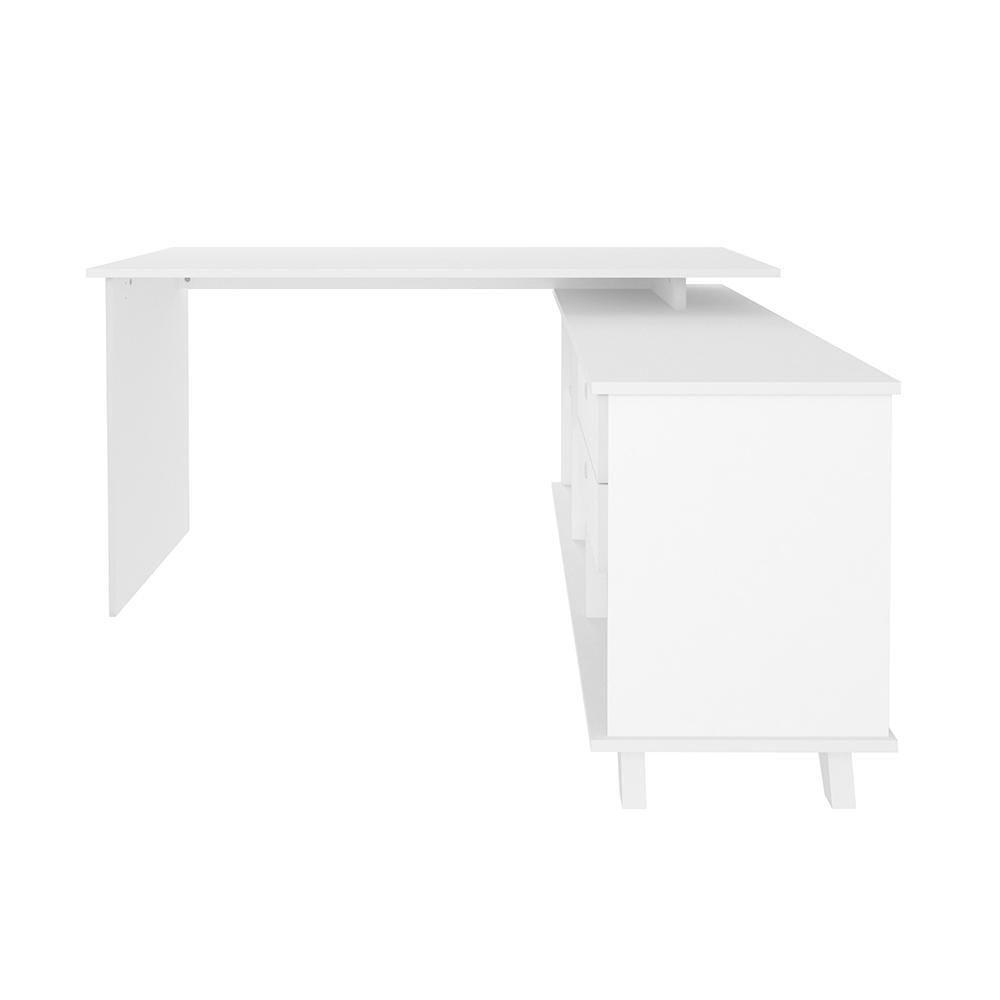 Mesa De Escritório Em L Retrô 3 Gavetas Arizona Branco - 3