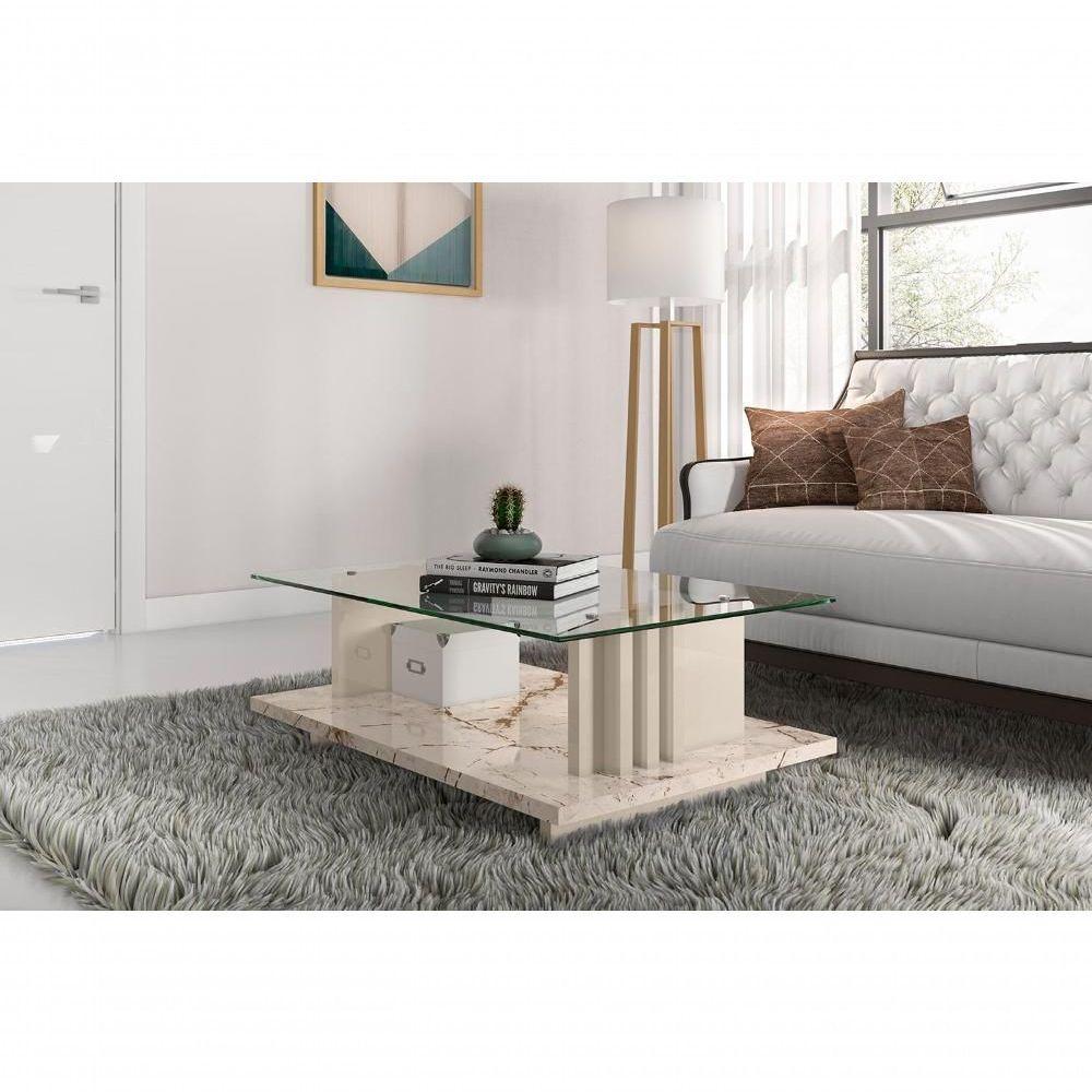 Mesa De Centro Com Vidro Atenas Calacata Off-white - 3