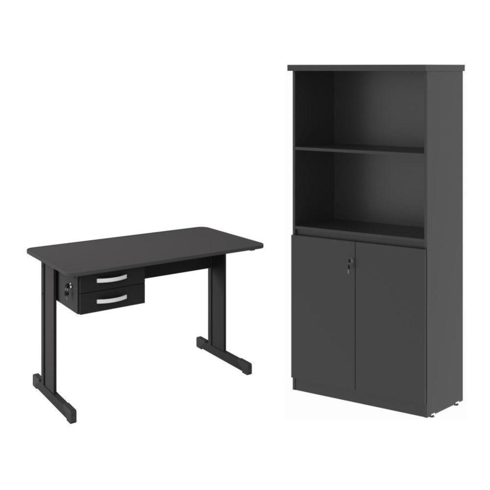 Armario E Mesa Para Escritório 1,20 Geórgia Preto Onix - 1