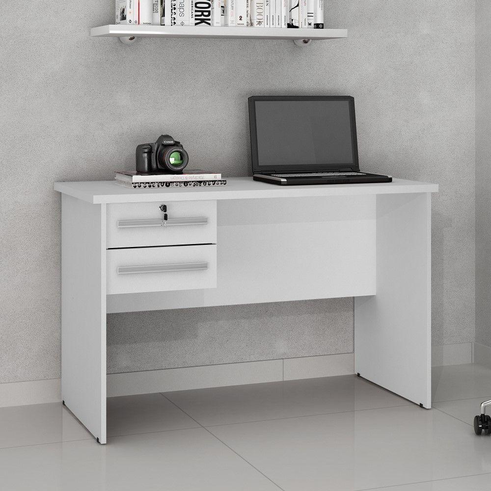 Mesa Para Computador Byte Em Branco Acetinado Com 2 Gavetas Valdemóveis - 1
