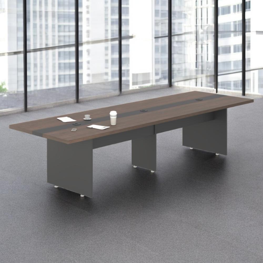 Mesa De Reunião 8 Lugares Com Faixa Bari Freijó Preto - 1