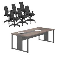 Conjunto Mesa E Cadeiras Para Escritório Hanói Freijó Preto - 1