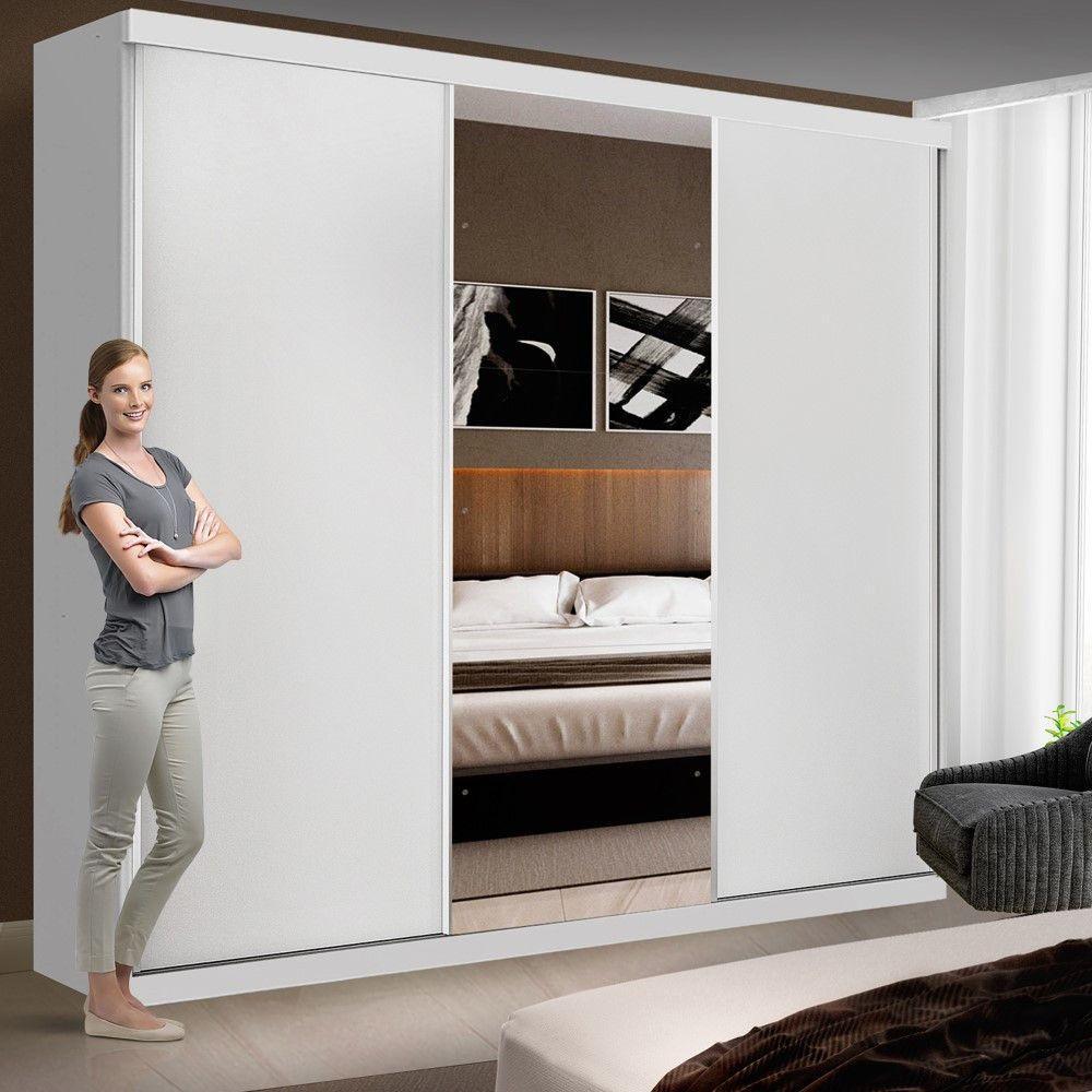 Guarda Roupa Casal Evidence Branco 3 Portas De Correr E 3 Espelhos Minastex - 4