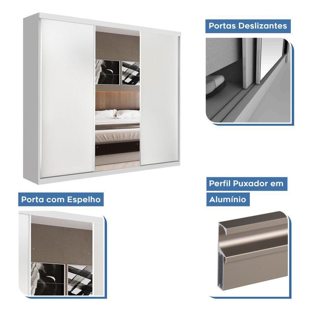 Guarda Roupa Casal Evidence Branco 3 Portas De Correr E 3 Espelhos Minastex - 8