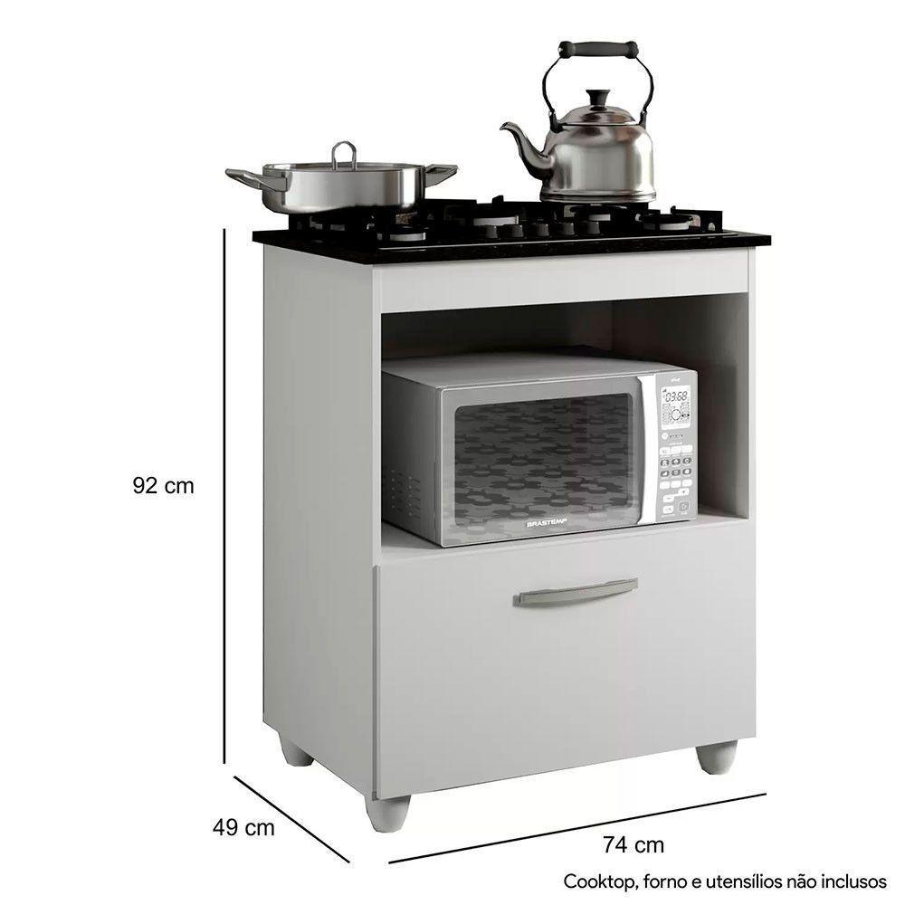 Balcão Para Cooktop Salvia Branco 1 Porta 1 Nicho 5 Bocas Kaiki Moveis Branco - 2