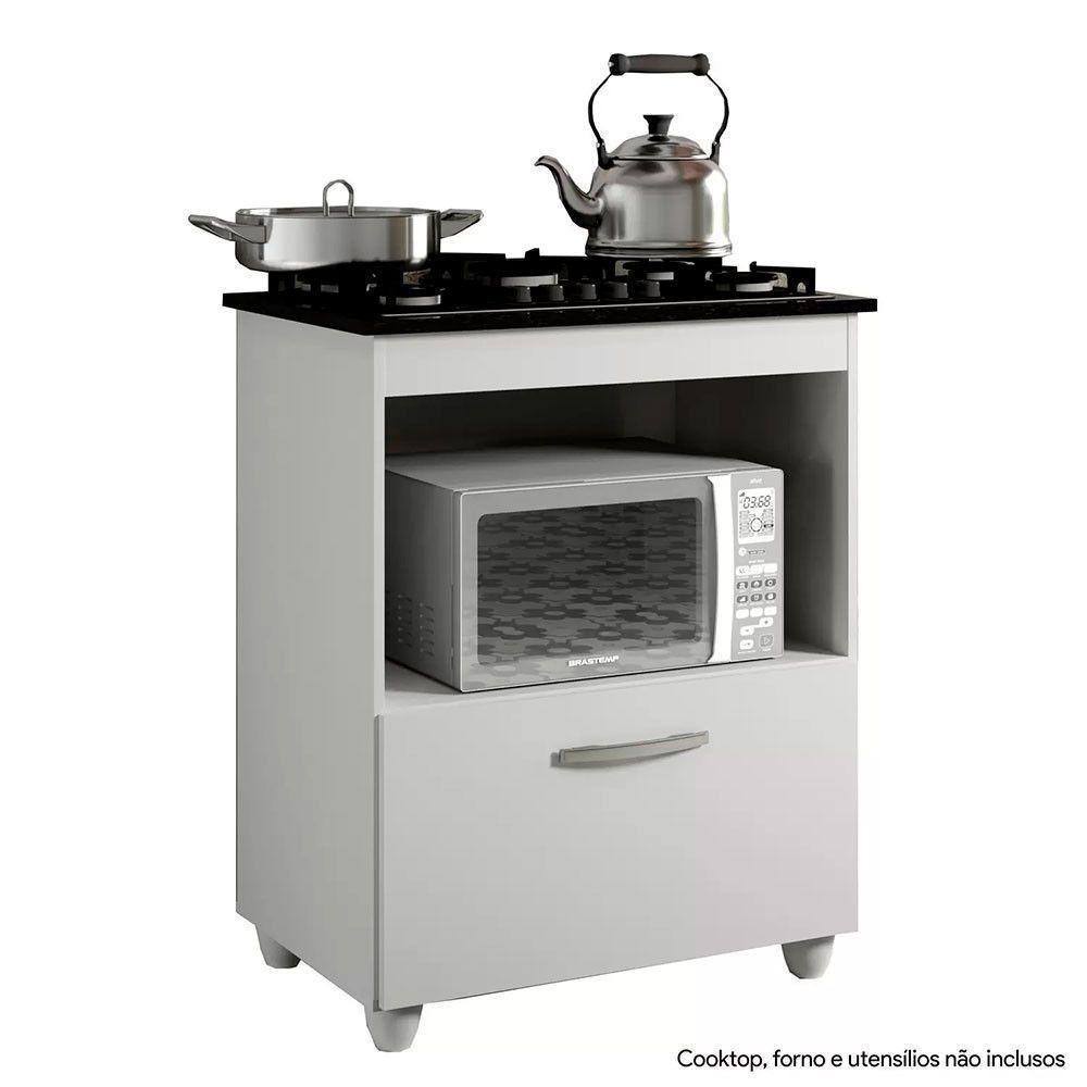 Balcão Para Cooktop Salvia Branco 1 Porta 1 Nicho 5 Bocas Kaiki Moveis Branco - 4