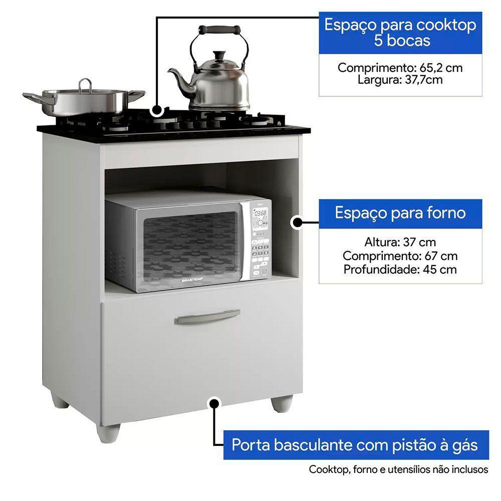 Balcão Para Cooktop Salvia Branco 1 Porta 1 Nicho 5 Bocas Kaiki Moveis Branco - 6
