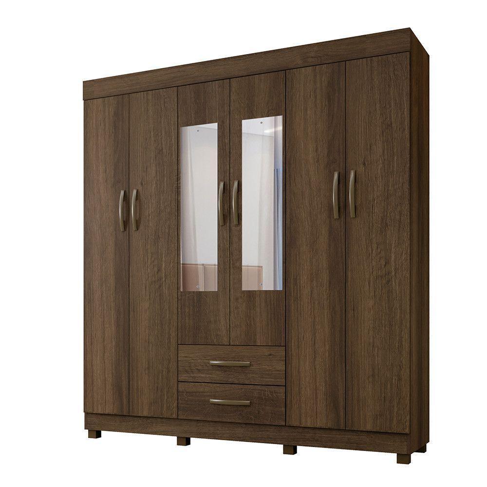 Roupeiro Copacabana Imbuia 6 Portas Com Espelho Benetil Móveis Imbuia - 1