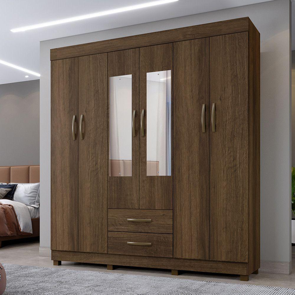 Roupeiro Copacabana Imbuia 6 Portas Com Espelho Benetil Móveis Imbuia - 3