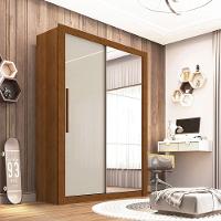 Guarda Roupa Com Espelho 2 Portas 2 Gavetas Panamá Sallêto Móveis Cinamomo Com Off White - 1