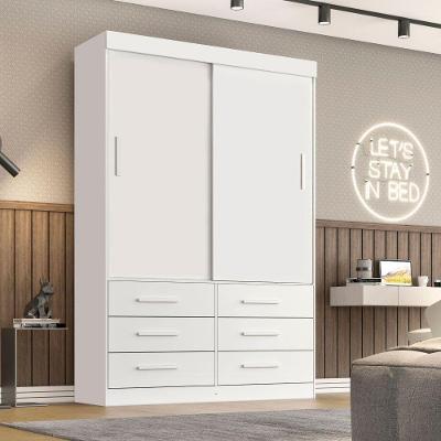 Guarda Roupa Solteiro Star 2 Portas Correr 6 Gavetas Branco MDP-MDF Sallêto Móveis