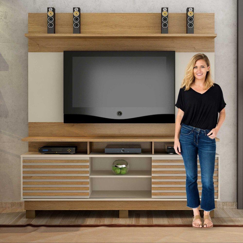 Estante Home Texas Para Tv Até 60 Polegadas 2 Portas 2 Prateleiras E Nichos Cinamomo Com Off White - 2