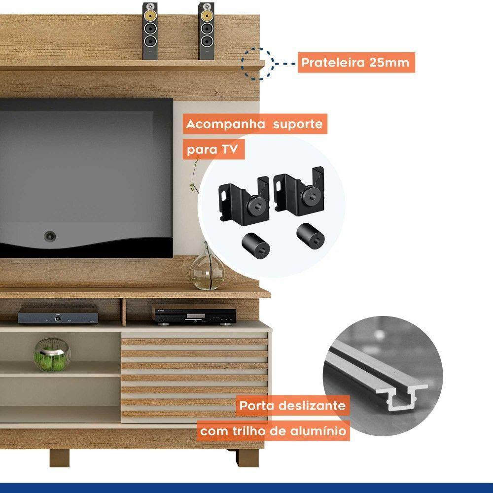 Estante Home Texas Para Tv Até 60 Polegadas 2 Portas 2 Prateleiras E Nichos Cinamomo Com Off White - 3