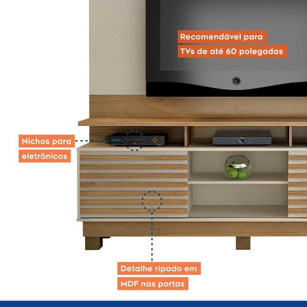 Estante Home Texas Para Tv Até 60 Polegadas 2 Portas 2 Prateleiras E Nichos Cinamomo Com Off White - 4