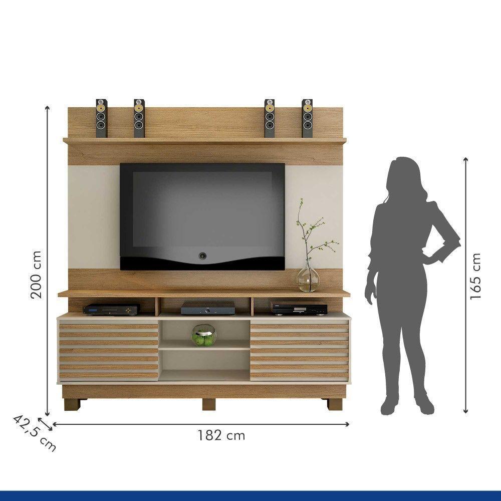 Estante Home Texas Para Tv Até 60 Polegadas 2 Portas 2 Prateleiras E Nichos Cinamomo Com Off White - 5