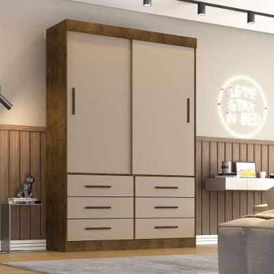 Guarda Roupa Solteiro Star 2 Portas Correr 6 Gavetas Off White MDP-MDF Sallêto Móveis