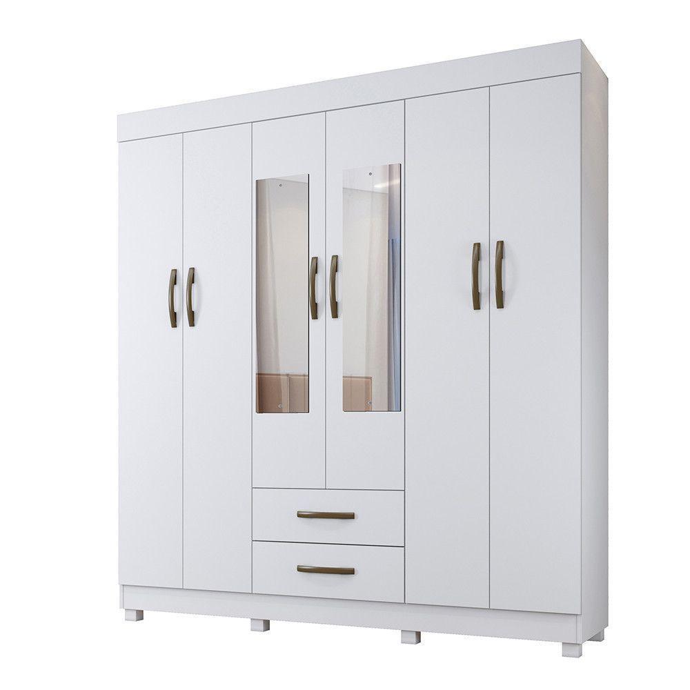 Roupeiro Copacabana Branco 6 Portas Com Espelho Benetil Móveis Branco - 1