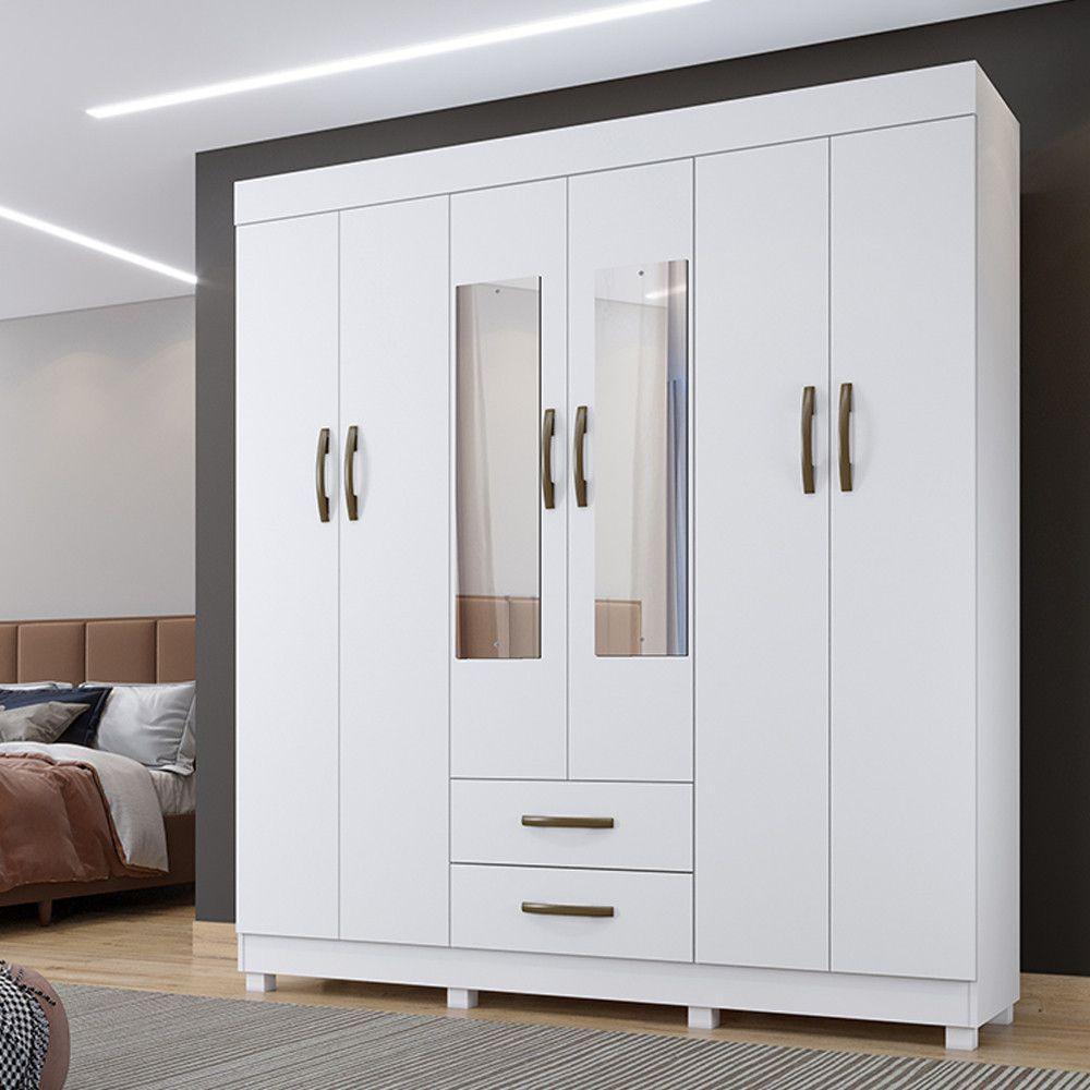 Roupeiro Copacabana Branco 6 Portas Com Espelho Benetil Móveis Branco - 2