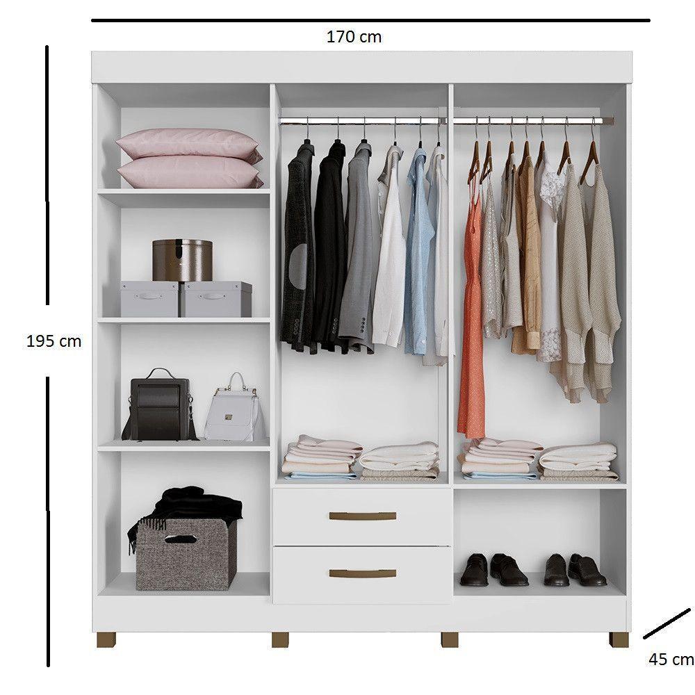 Roupeiro Copacabana Branco 6 Portas Com Espelho Benetil Móveis Branco - 3