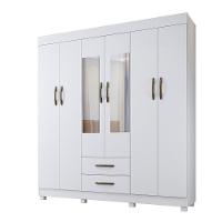 Roupeiro Copacabana Branco 6 Portas Com Espelho Benetil Móveis Branco - 1