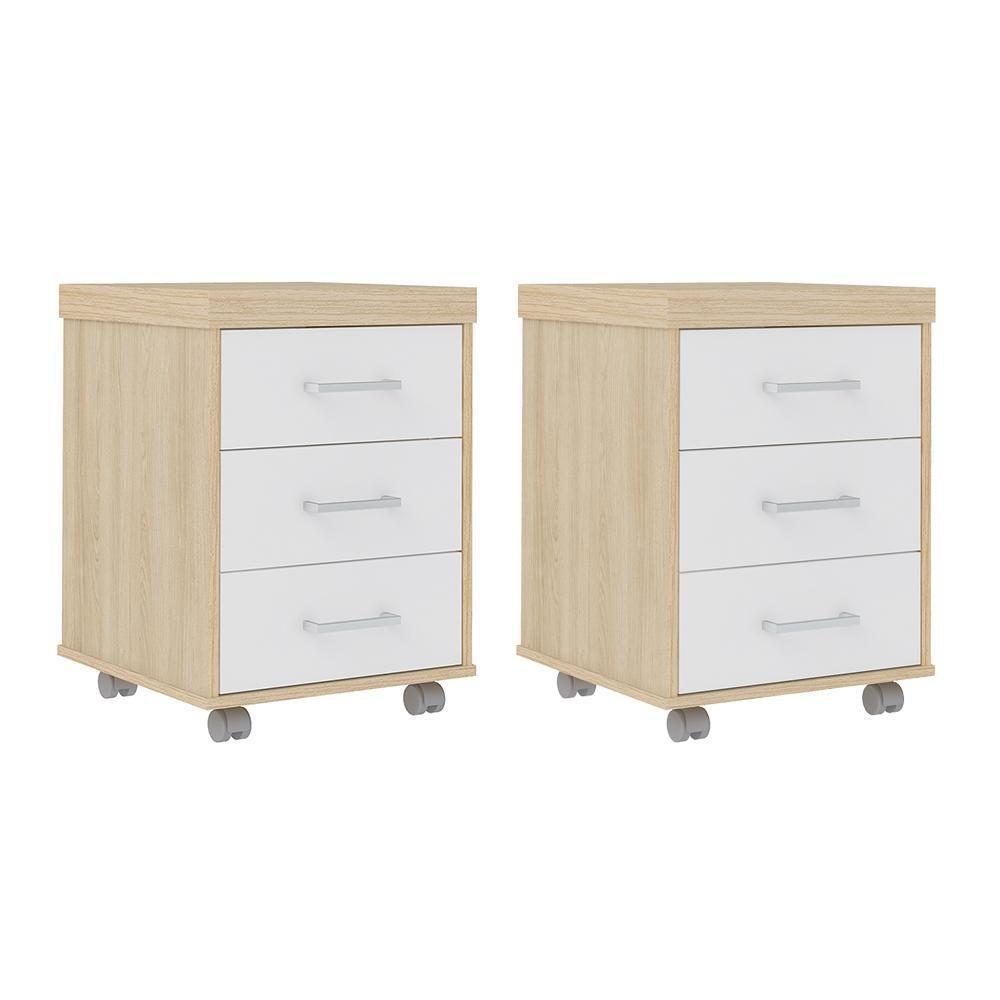 Conjunto De Gaveteiros Bournermonth Carvalho Branco - 1