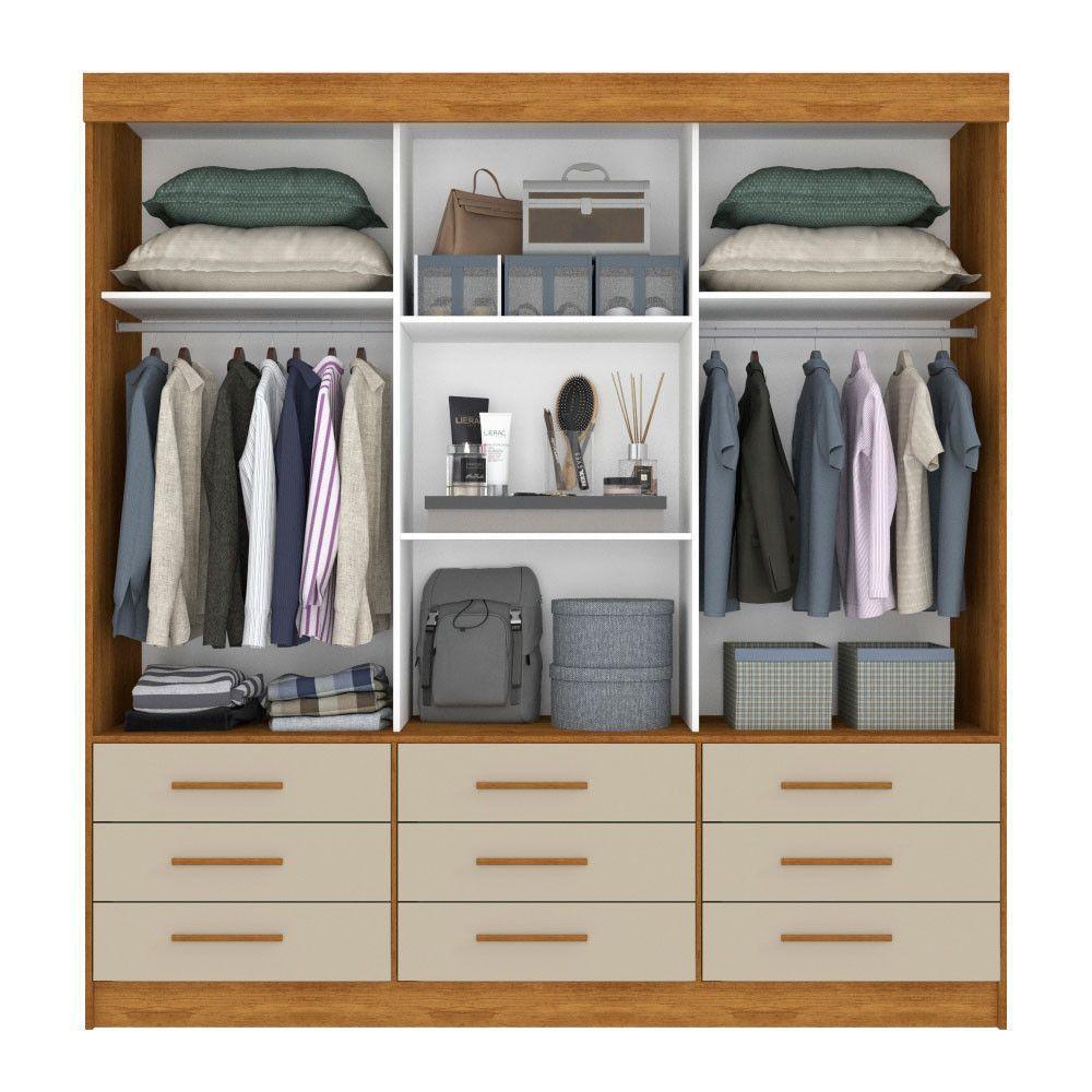 Guarda Roupa Casal Com Espelho 3 Portas 9 Gavetas New Star Sallêto Móveis Cinamomo Com Off White - 6