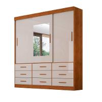Guarda Roupa Casal Com Espelho 3 Portas 9 Gavetas New Star Sallêto Móveis Cinamomo Com Off White - 5