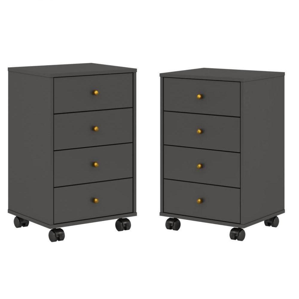 Conjunto 2 Gaveteiros 4 Gavetas Com Rodízios Joy Baker Grafito - 1