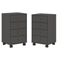 Conjunto 2 Gaveteiros 4 Gavetas Com Rodízios Joy Baker Grafito - 1