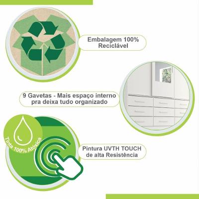 Guarda Roupa Solteiro Star 2 Portas de Correr 6 Gavetas Branco MDP-MDF com Espelho