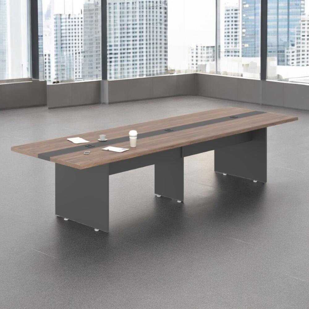 Mesa De Reunião 8 Lugares Com Faixa Bari Noce Preto - 1