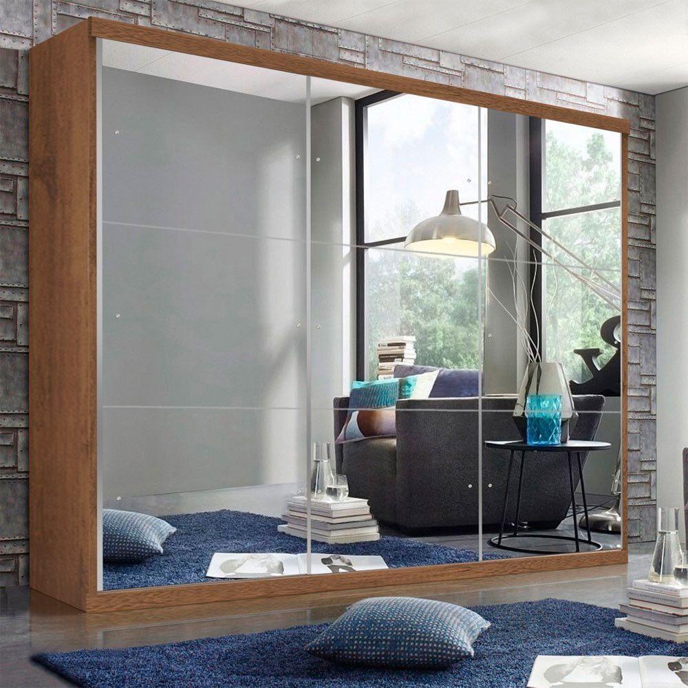 Guarda Roupa Casal Rennes Freijó 3 Portas De Correr 4 Gavetas E 9 Espelhos Minastex - 1