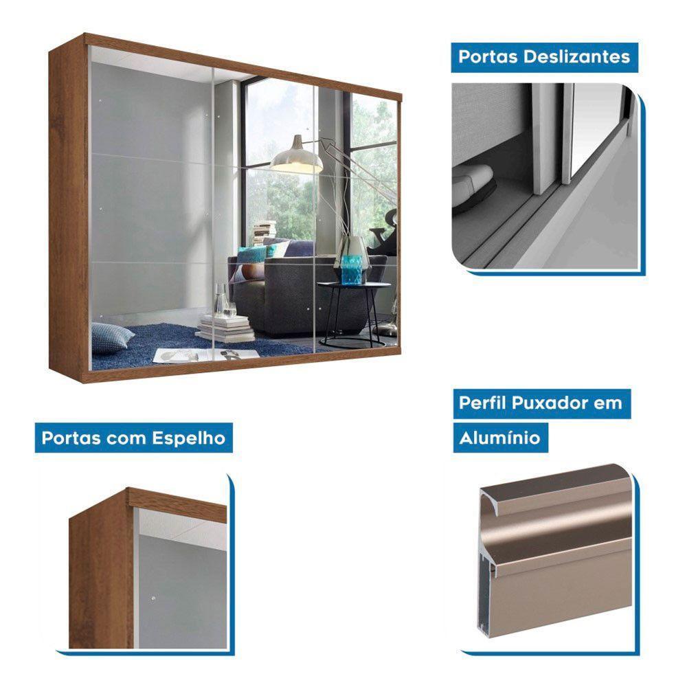 Guarda Roupa Casal Rennes Freijó 3 Portas De Correr 4 Gavetas E 9 Espelhos Minastex - 4
