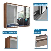 Guarda Roupa Casal Rennes Freijó 3 Portas De Correr 4 Gavetas E 9 Espelhos Minastex