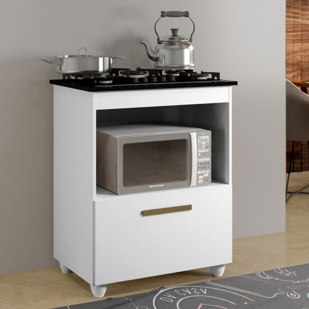 Balcão Para Cooktop Salvia Branco 1 Porta Basculante 4 Bocas Kaiki Móveis Branco - 1