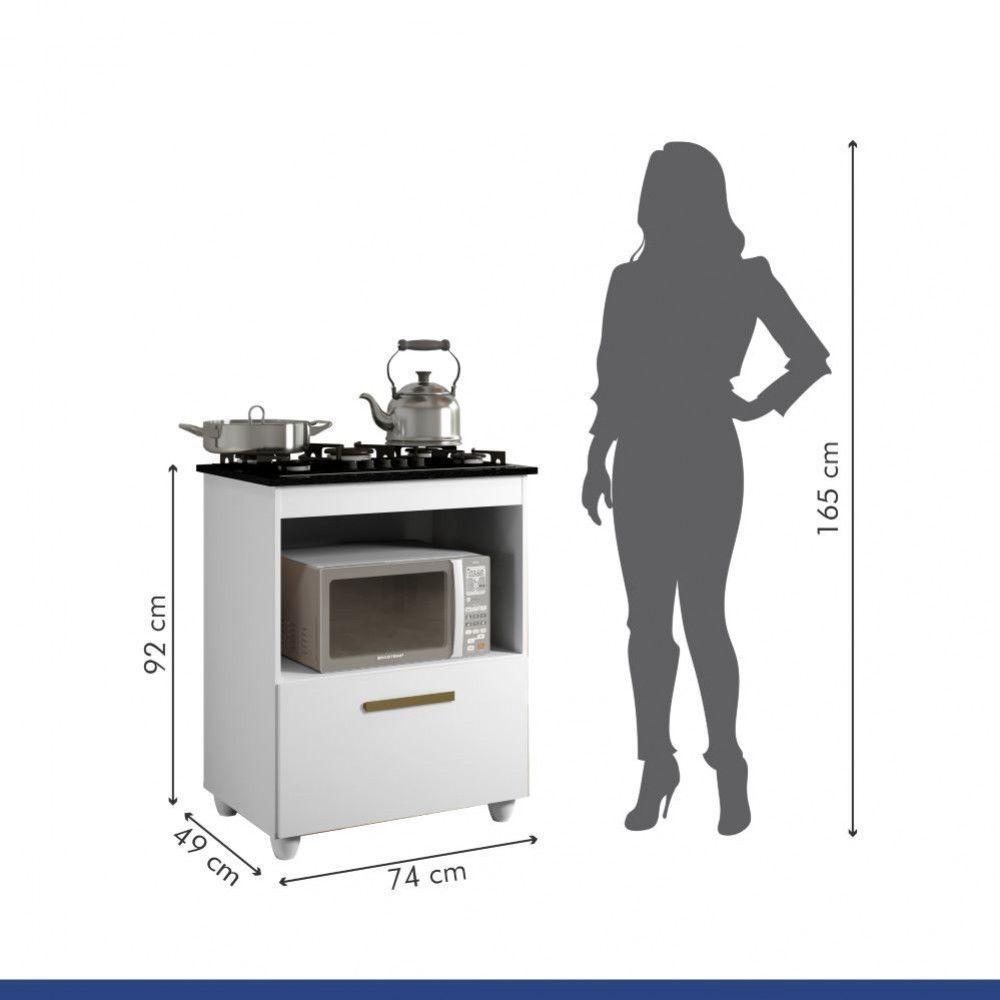 Balcão Para Cooktop Salvia Branco 1 Porta Basculante 4 Bocas Kaiki Móveis Branco - 4