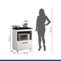 Balcão Para Cooktop Salvia Branco 1 Porta Basculante 4 Bocas Kaiki Móveis Branco