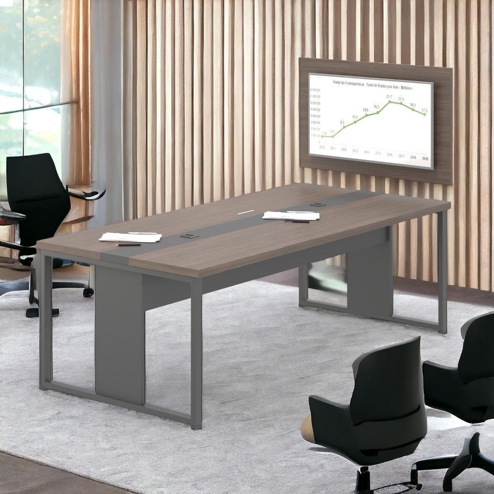 Jogo Mesa Com Painel E Cadeiras De Escritório Freijó Preto - 5