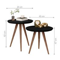 Conjunto Mesa Lateral Sofá Sala Pés Palito Preto Fosco - 2