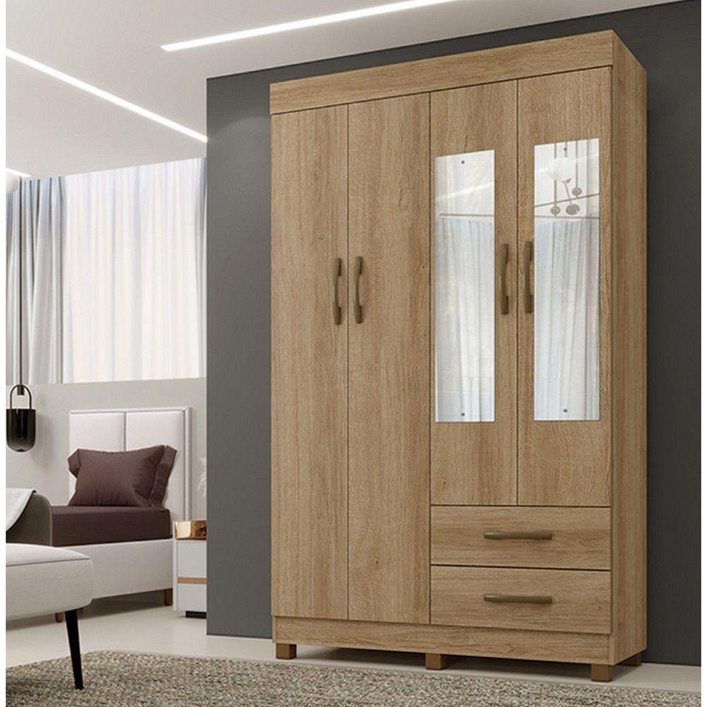 Roupeiro Copacabana Canela 4 Portas Com Espelho Benetil Móveis Canela - 3