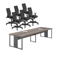 Conjunto Mesa Com Painel E Cadeiras Krabi Freijó Preto - 1