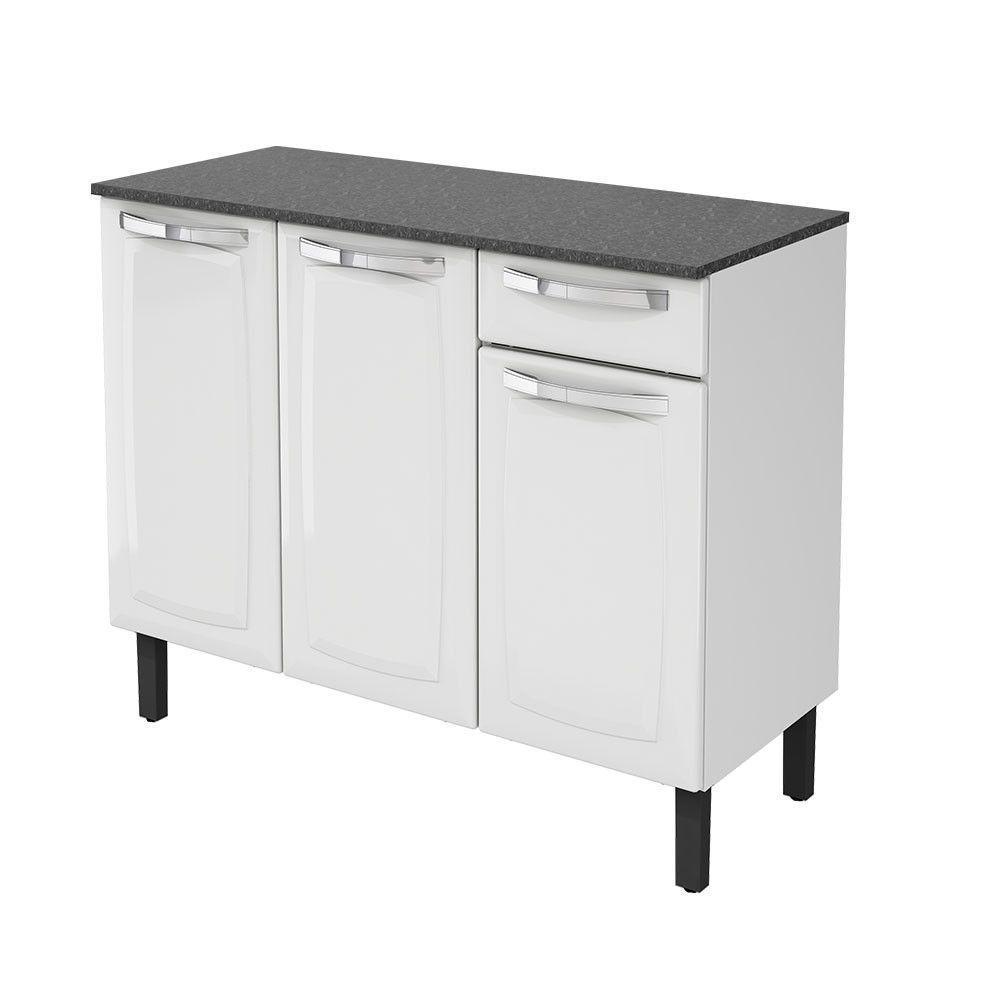 Balcão Rose Em Aço 3 Portas 1 Gaveta Com Tampo Itatiaia Branco - 4